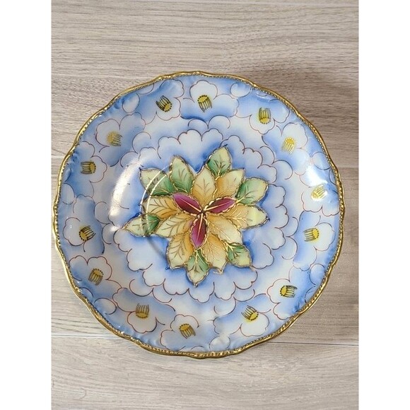 Japan Hand-Painted Plate 5.5" Blue & Yellow Floral Porcelain, Gold Trim, VTG - Picture 2 of 4